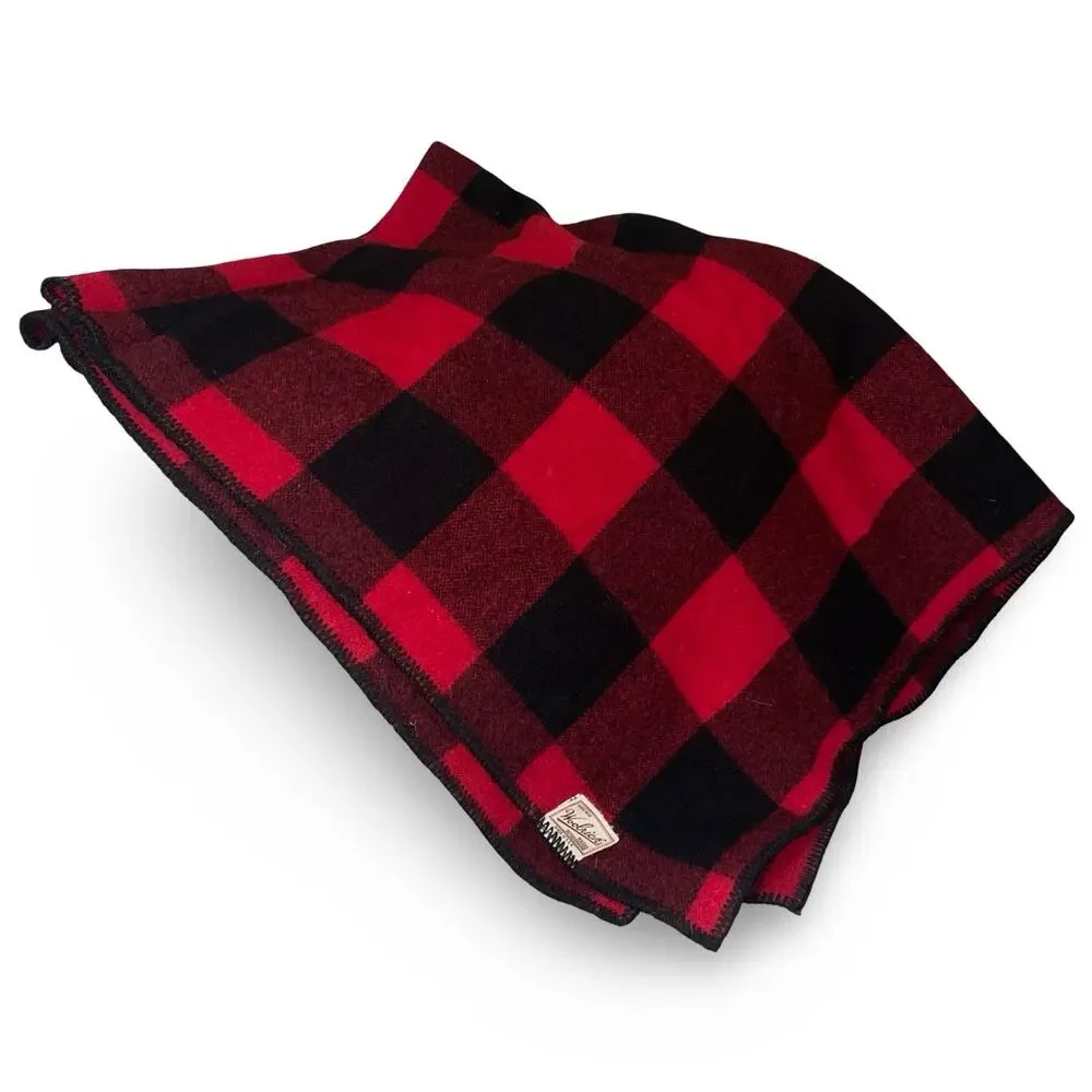 Woolrich Buffalo Plaid Wool Vintage Blanket Red Black Cabin Throw USA Made